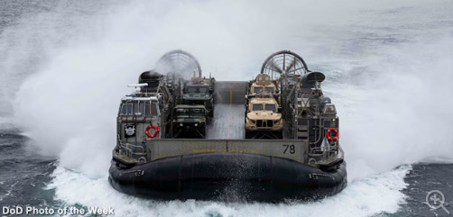 A Navy air-cushioned landing craft approaches the USS Somerset while participating in a quarterly underway amphibious readiness training off the coast of Marine Corps Base Camp Pendleton, Calif., March 5, 2025. Image: DoD - ALLOW IMAGES