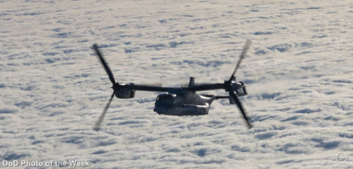 A U.S. Marine Corps MV-22B Osprey assigned to Marine Aviation Weapons and Tactics Squadron One (MAWTS-1) flies during Final Exercise Day One as part of Weapons and Tactics Instructor course 1-26, San Clemente Island, California, Oct. 24, 2025. ALLOW IMAGES.