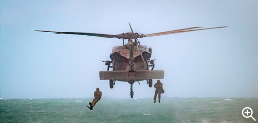 Click to Enlarge -U.S. Army and South Korean special operations service members conduct helocast operations during Rim of the Pacific, the world's largest international maritime exercise, in Hawaii, July 20, 2022. - ALLOW IMAGES