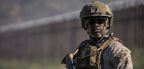 A U.S. Marine with 3rd Battalion, 4th Marines, assigned to Joint Task Force-Southern Border (JTF-SB), is photographed during a patrol along the southern border barrier in San Diego, Calif., Dec. 9, 2025.  - ALLOW IMAGES