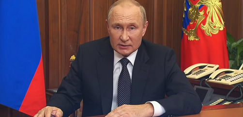 Russian President Vladimir Putin during national address announcing military mobilization. - ALLOW IMAGES