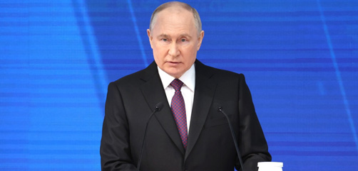 Russian President Vladimir Putin delivers his annual State of the Nation address in central Moscow on Feb. 29.  Image: Kremlin.ru - ALLOW IMAGES