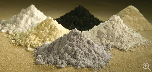 Rare earth oxides of gadolinium, praseodymium, cerium, samarium, lanthanum, and neodymium. Photo courtesy of USDA ARS.- ALLOW IMAGES
