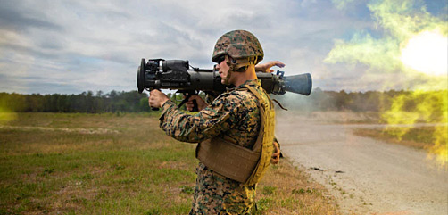 Marine Corps Cpl. Andrew Ritchie uses a weapon system during live-fire training at Camp Lejeune, N.C., May 6, 2021. - ALLOW IMAGES