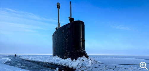 Los Angeles-class fast-attack submarine USS Pasadena (SSN 752) surfaces in the Beaufort Sea March 5, 2022.- ALLOW IMAGES