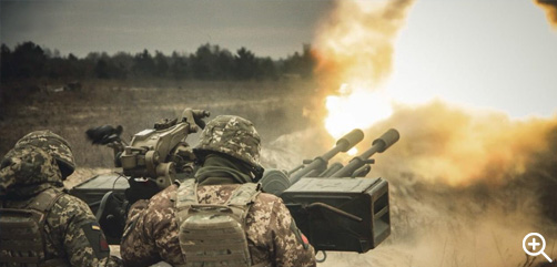 The Dnipropetrovsk region Territorial Defense Force (TDF) fighters of Ukraine hone their skills with Uzina 12.7 mm machine guns (Romanian variation of Soviet DShK gun) in destroying aerial targets that simulated enemy drones and missiles. - ALLOW IMAGES