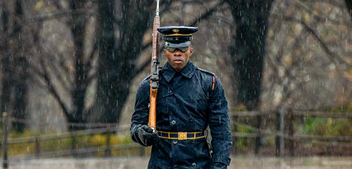 A soldier assigned to the 3rd U.S. Infantry Regiment, known as “The Old Guard” guards the Tomb of the Unknown Soldier at Arlington National Cemetery in Virginia, Dec. 14, 2020. The site has been guarded continuously since July 2, 1937. - ALLOW IMAGES