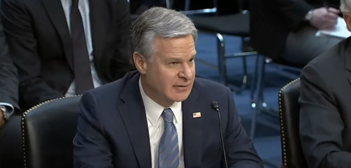 FBI Director Chris Wray before the Senate Intelligence Committee Image: Screengrab, US Senate - ALLOW IMAGES